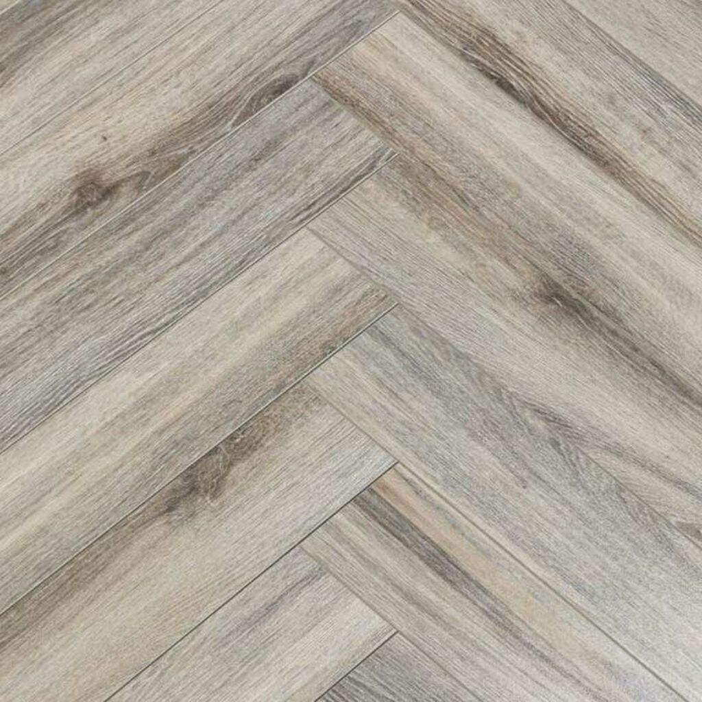 Evergreen Grey Driftwood Herringbone Laminate Flooring, 100x12x600mm