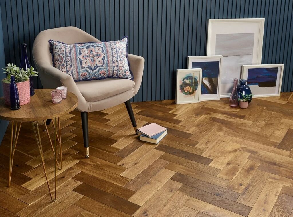 Evolve Mayfair, Engineered Oak Flooring, Herringbone, Smoked, Brushed & Oiled, 90x15x400mm