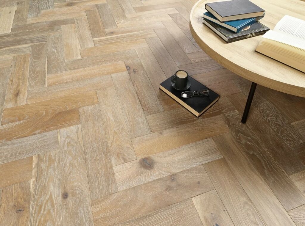 Evolve Mayfair, Engineered Oak Flooring, Herringbone, Smoked Grey, Brushed & Oiled, 90x15x400mm