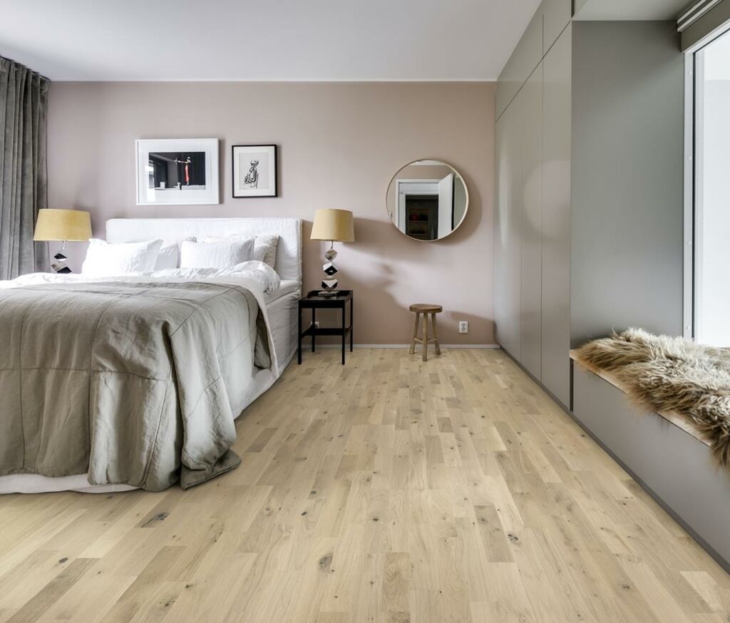 Kahrs Beyond Retro Oak Frosted Oat Strip Engineered Flooring, Brushed & Ultra Matt Lacquered, 200x15x2423mm