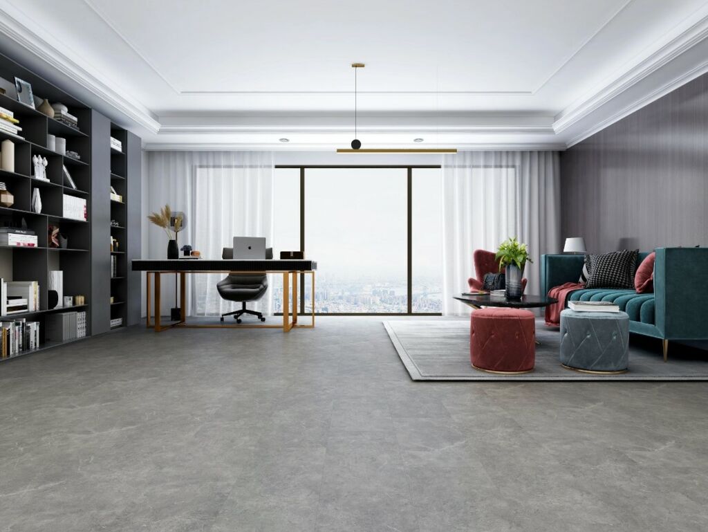 Tradition BML Concrete Grey Tile Effect SPC Vinyl Flooring, 310x6.5x600mm