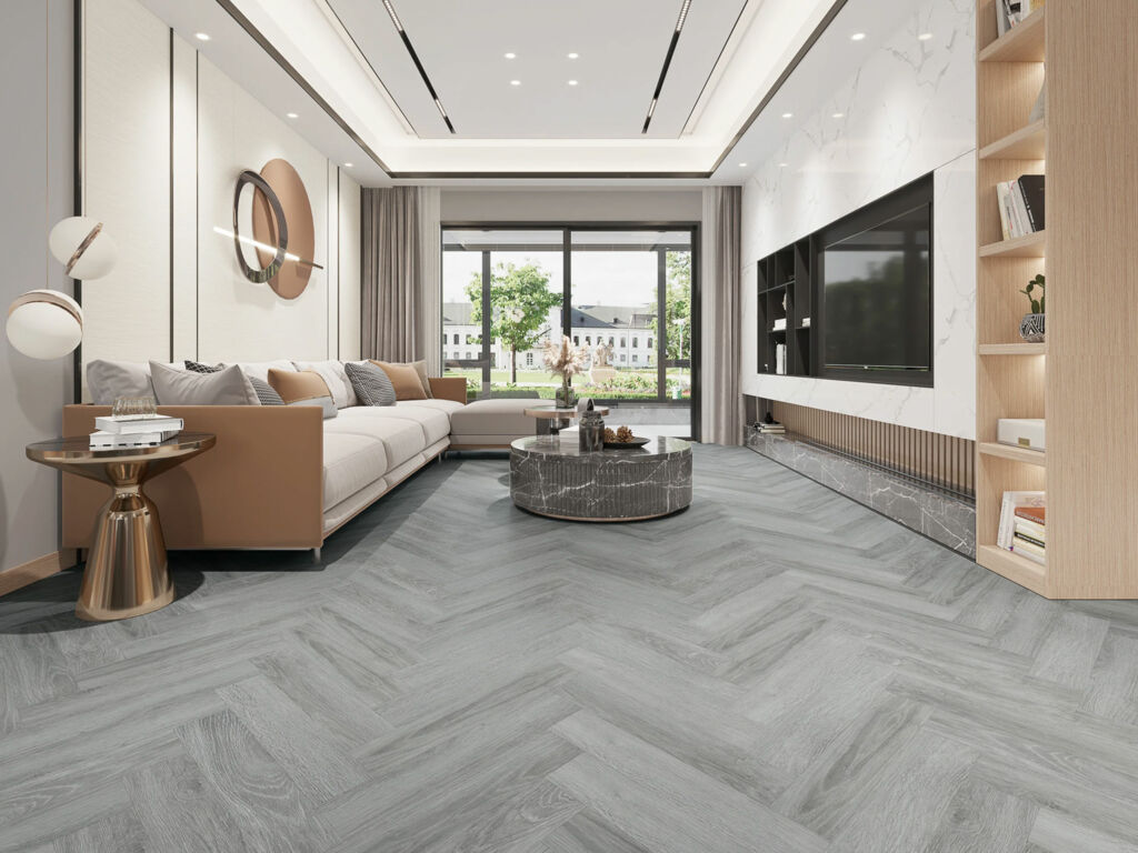 Tradition BML French Grey Herringbone SPC Vinyl Flooring, 126x6.5x630mm