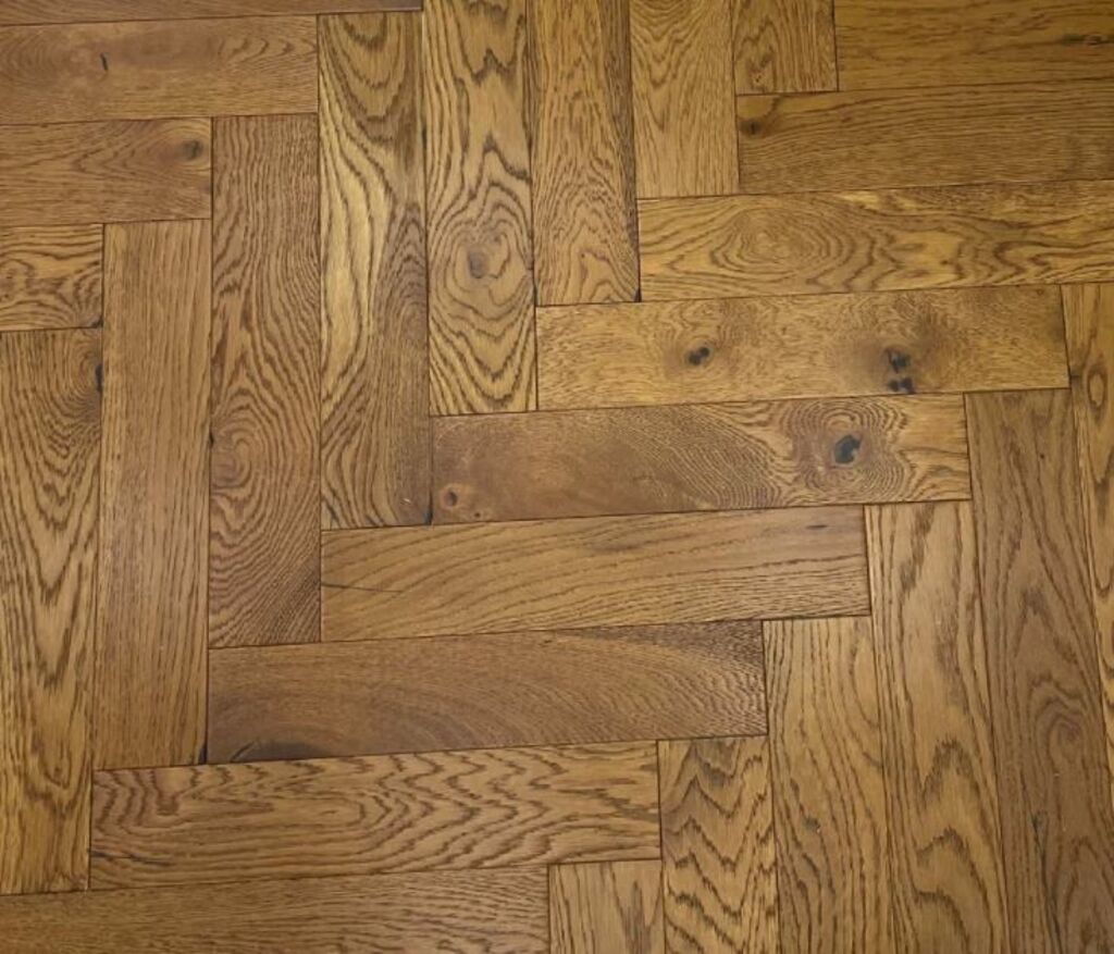 Tradition Engineered Oak Parquet Flooring, Herringbone, Golden Wheat Brushed, Matt Lacquered, 90x10x450mm