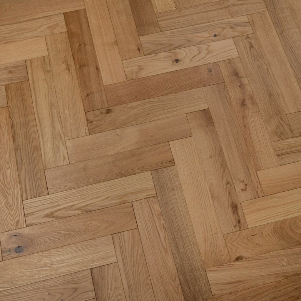 Tradition Engineered Oak Parquet Flooring, Herringbone, Natural, Brushed & UV Oiled, 90x14x450mm Thumb