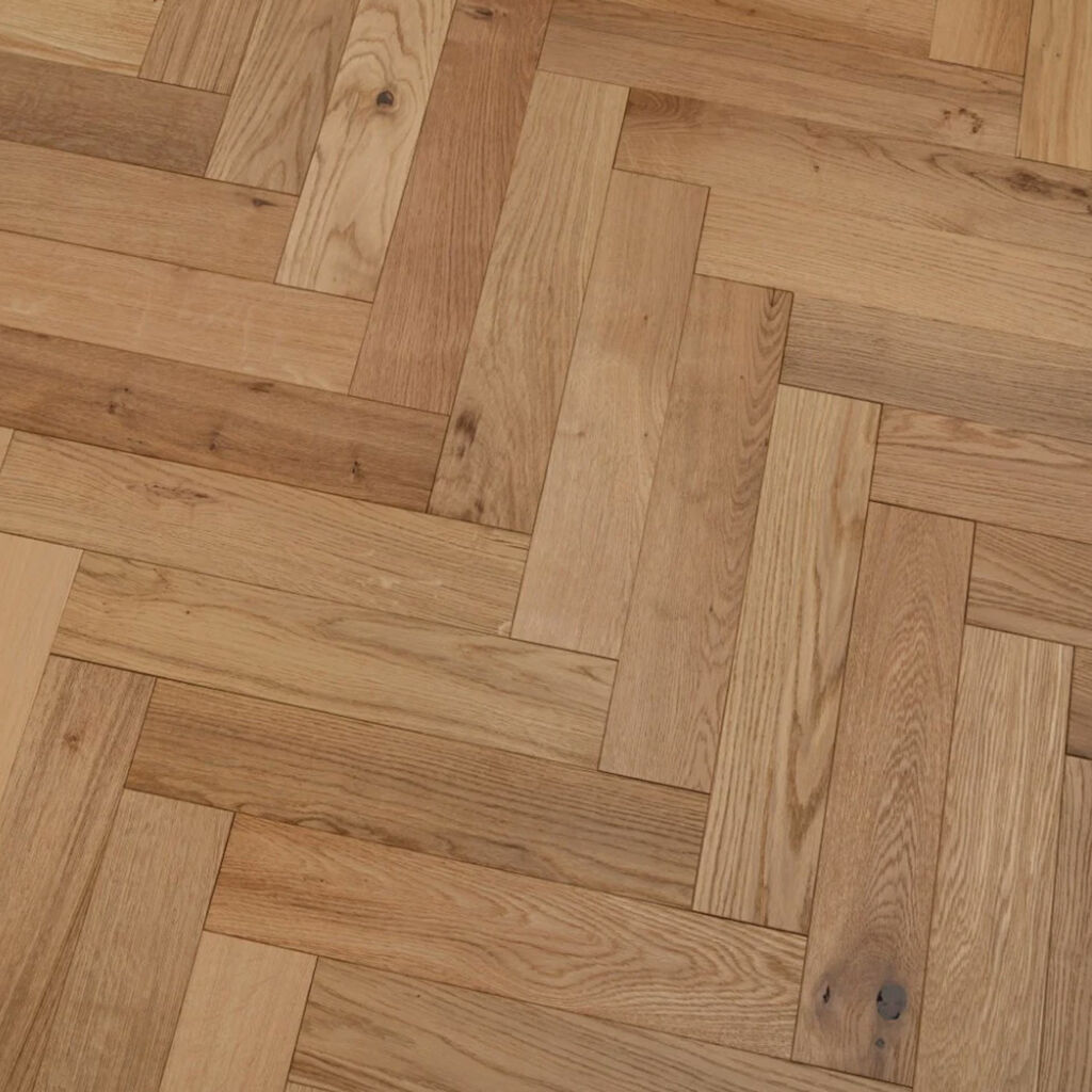 Tradition Engineered Oak Parquet Flooring, Herringbone, Natural, Brushed & UV Oiled, 90x14x450mm Thumb