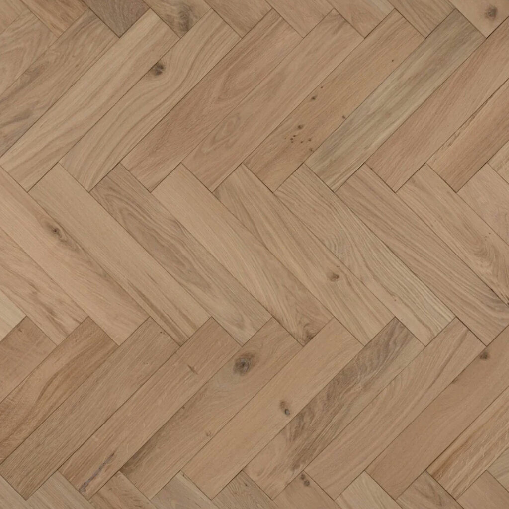Tradition Engineered Oak Parquet Flooring, Herringbone, Natural, Unfinished 90x14x450mm