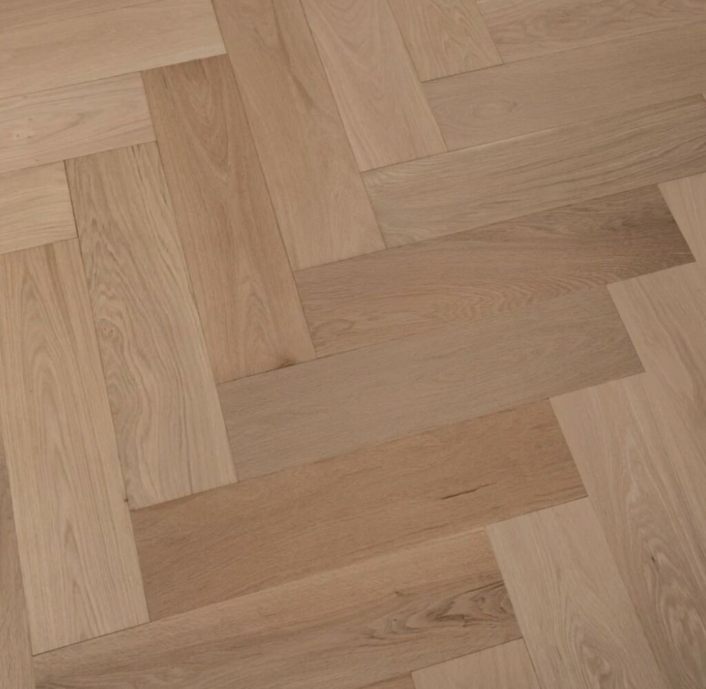 Tradition Engineered Oak Parquet Flooring, Herringbone, Unfinished, Prime, 125x14x600mm