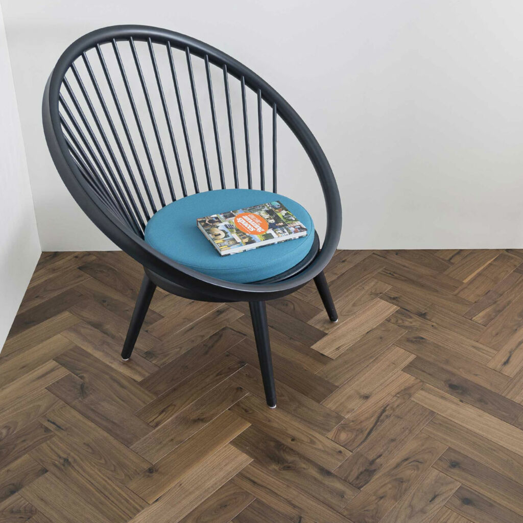 V4 Deco Parquet, Black Walnut Engineered Flooring, Rustic, UV Oiled, 90x14x400mm
