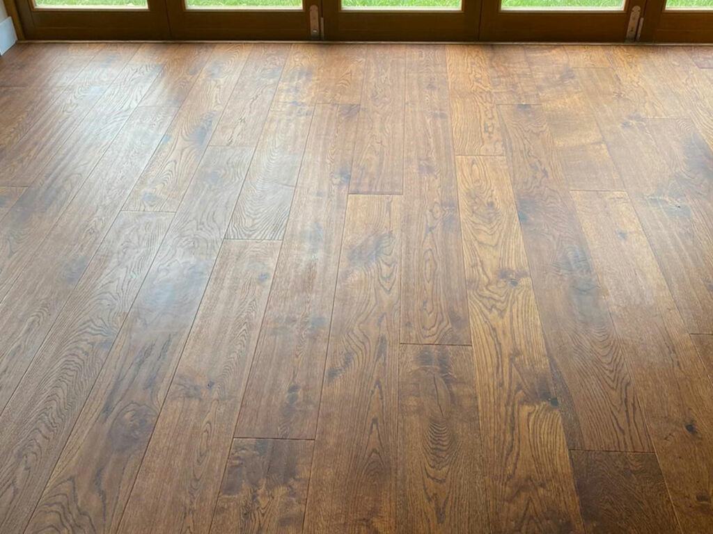 Xylo Dark Walnut Stained Engineered Oak Flooring, Rustic, Handscraped, Brushed & UV Oiled, 190x4x20mm
