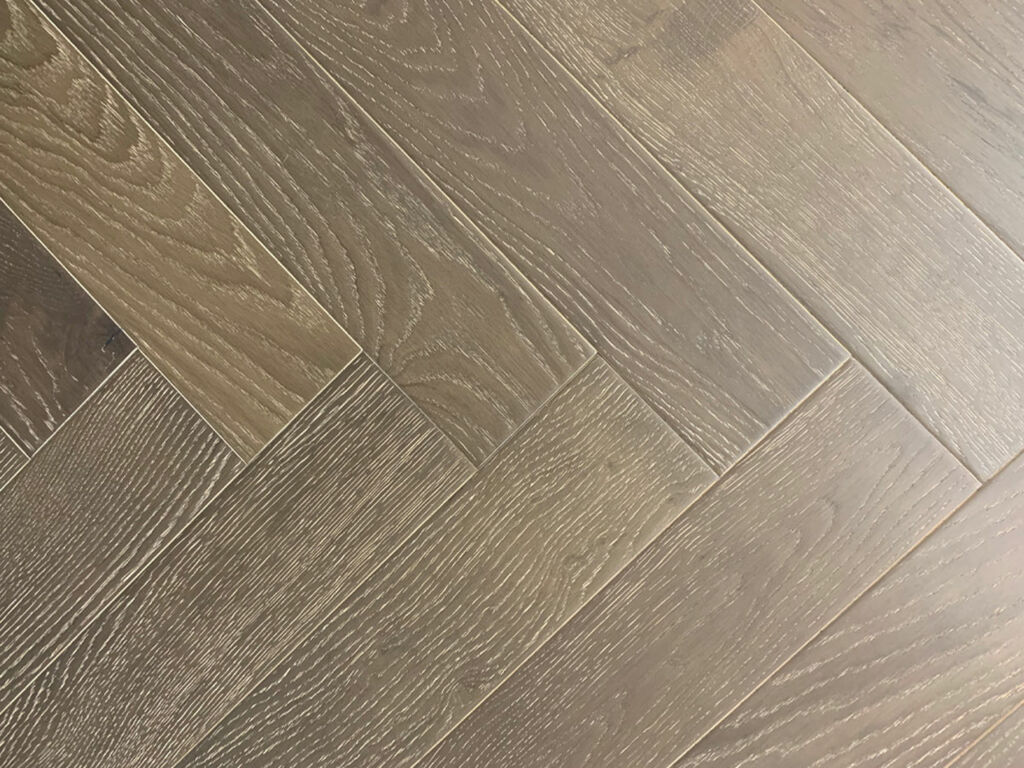 Xylo White Washed Coffee Engineered Oak Flooring, Rustic, Herringbone, Brushed & UV Oiled, 125x14x625mm