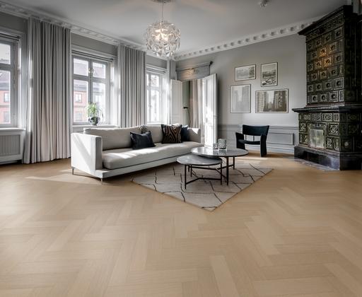 Kahrs Life Authentic Herringbone Oak Mint Engineered Flooring, Brushed & Ultra Matt Lacquered, 121x10x593mm