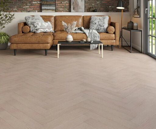 Dawnmist Deluxe Oak Herringbone Laminate Flooring, Smoky Grey, 100x12x600mm Thumb