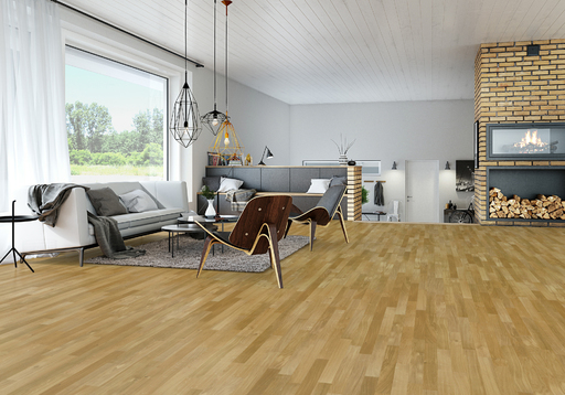 Junckers Solid Oak 2-Strip Flooring, Silk Matt Lacquered, Classic, 129x14mm Image