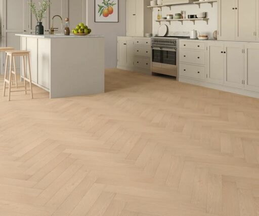Moonwood Oak Herringbone Laminate Flooring, Natural Honey, 100x8x600mm Thumb