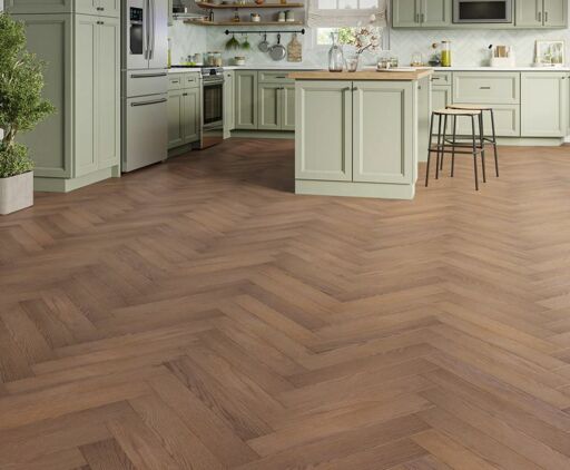 Nightfall Deluxe Oak Herringbone Laminate Flooring, Dark Chocolate, 100x12x600mm Thumb