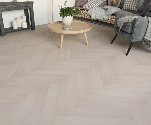 Silvergrove Deluxe Oak Herringbone Laminate Flooring, Light Grey, 100x12x600mm Thumb