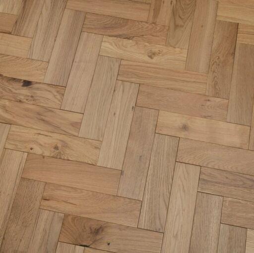 Solid Oak Parquet Flooring Herringbone Blocks, Natural Brushed, Matt Lacquered, 90x18x300mm Thumb