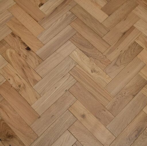 Solid Oak Parquet Flooring Herringbone Blocks, Natural Brushed, Matt Lacquered, 90x18x300mm Thumb