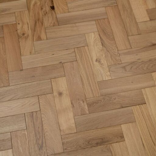 Solid Oak Parquet Flooring Herringbone Blocks, Natural Brushed, Matt Lacquered, 90x18x300mm Thumb