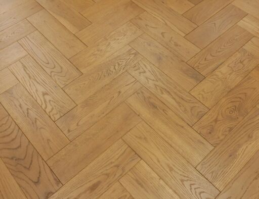 Solid Oak Parquet Flooring Herringbone Blocks, Rustic, Golden Smoked Brushed UV Oiled, 90x18x300mm Thumb