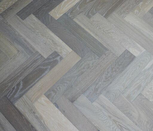 Tradition Engineered Oak Parquet Flooring, Herringbone, Smoke Grey, UV Oiled, 90x14x450mm