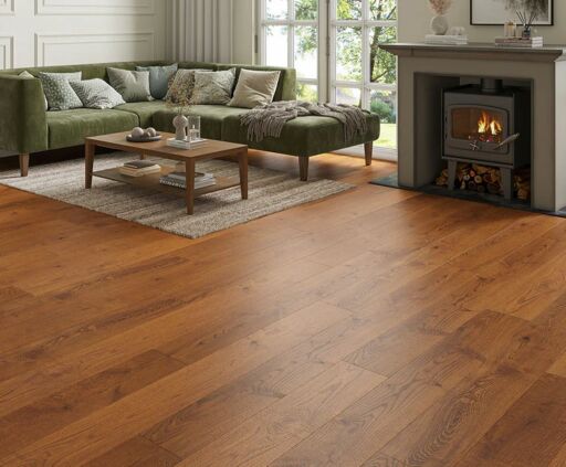 Vaelthas Engineered Oak Flooring, Rustic, Golden, Brushed, UV Oiled, 190x14x1900mm Thumb
