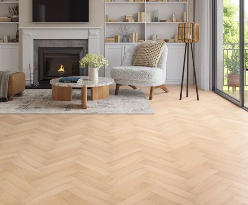 Whispermint Herringbone Engineered Oak Flooring, Smooth, Invisible, UV Oiled, 90x15x400mm
