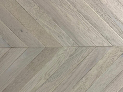 Xylo Pearl White Stained Engineered Oak Flooring, Rustic, Chevron, Brushed & UV Oiled, 90x14x540mm