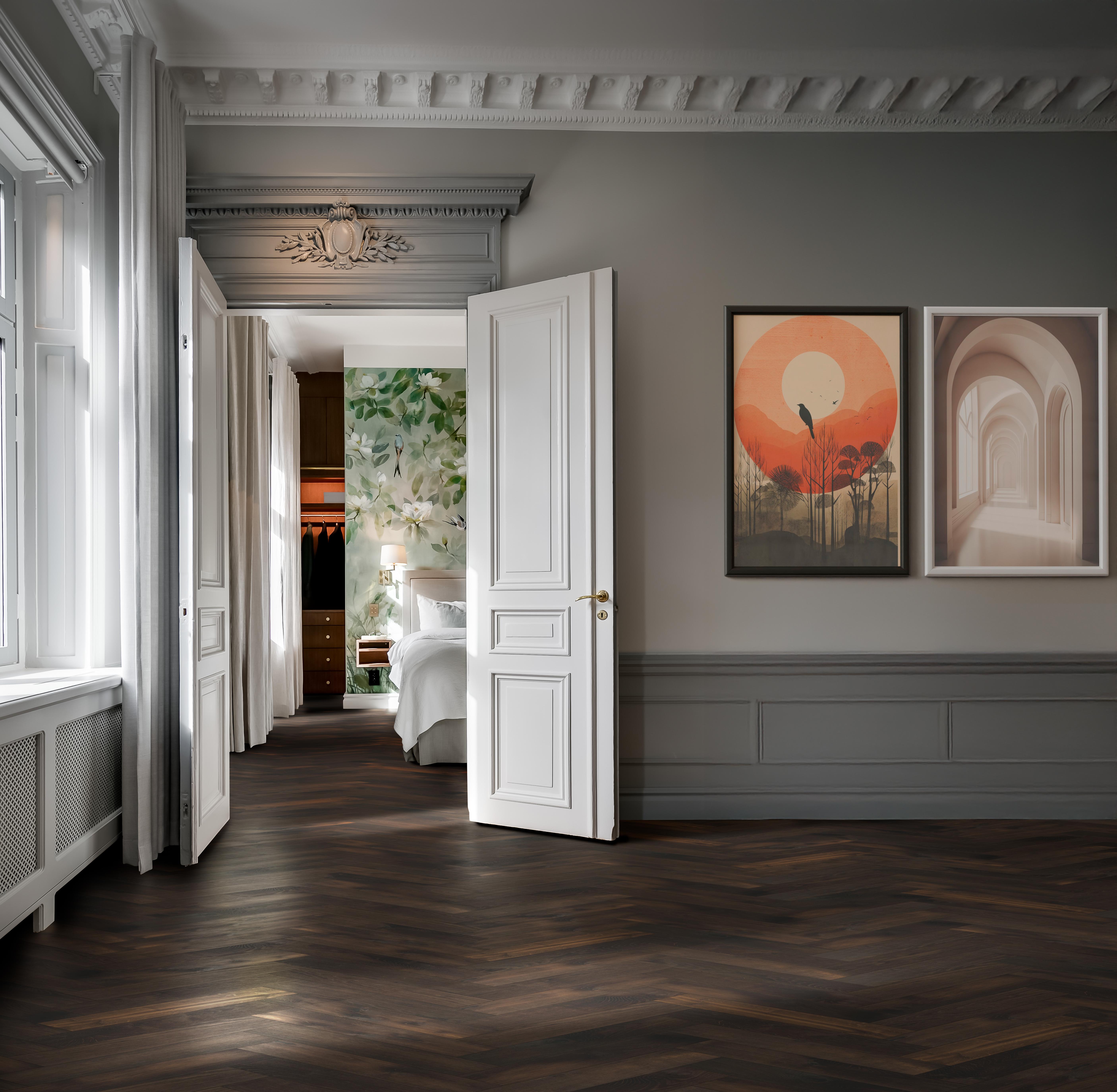 Kahrs Large Herringbone Oak Herringbone Cd Smoked Dark Engineered Flooring, Brushed & Oiled, 120x11x600mm Image