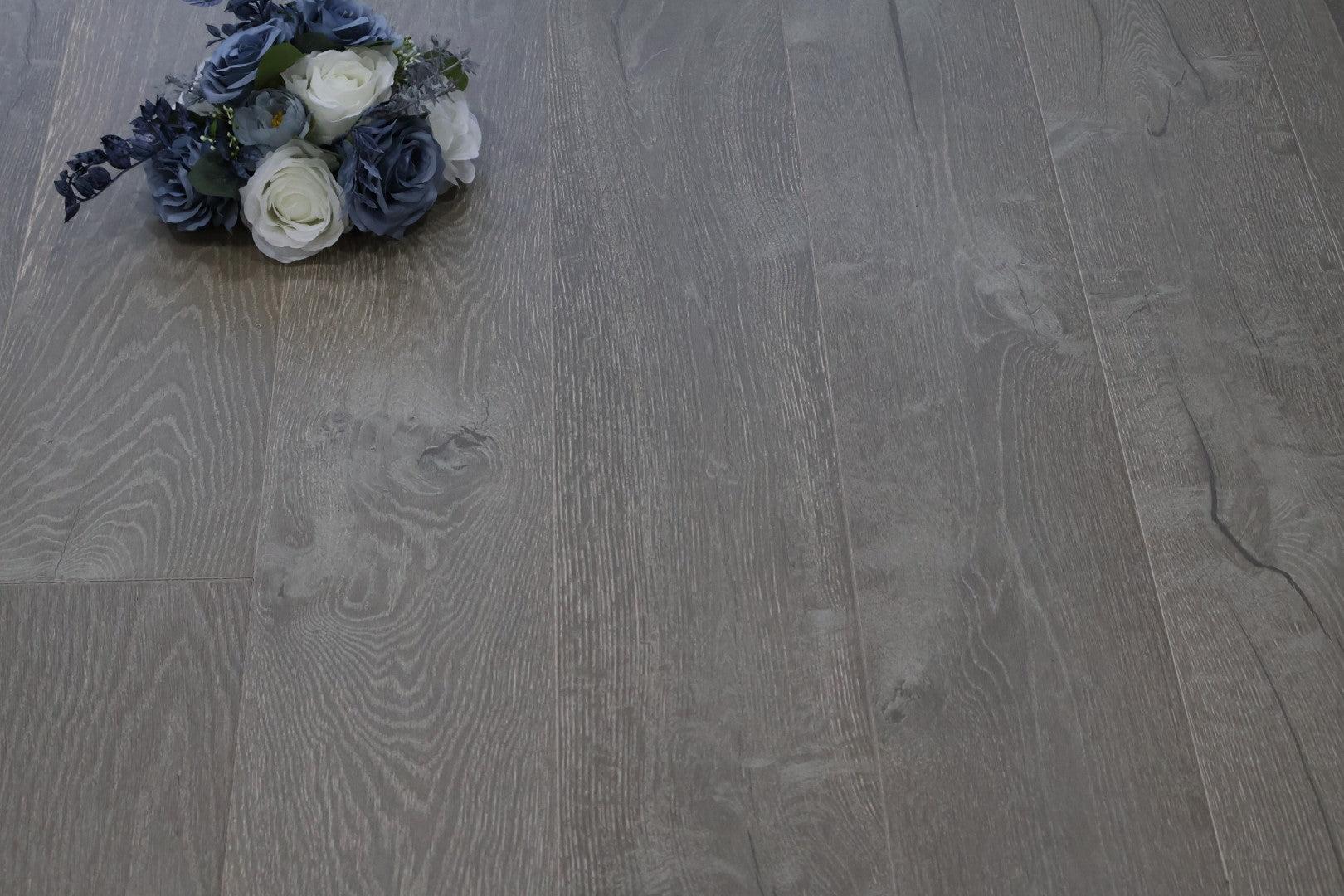 Tradition Engineered Oak Flooring, Fossil Stone Soft Grey Lacquered, 190x14x1900mm Image