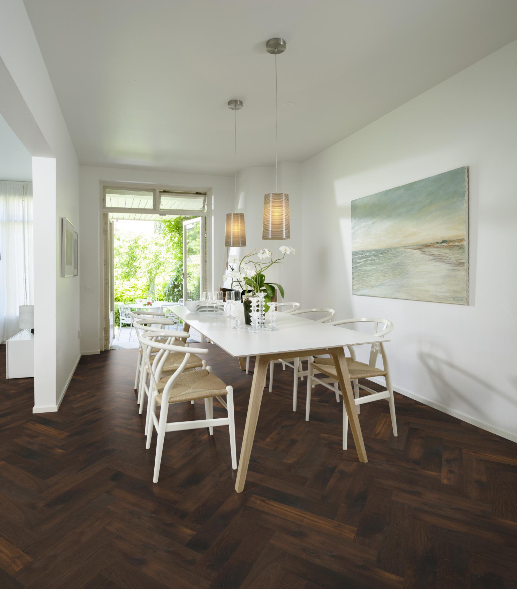 Kahrs Large Herringbone Oak Herringbone Cd Smoked Dark Engineered Flooring, Brushed & Oiled, 120x11x600mm Image