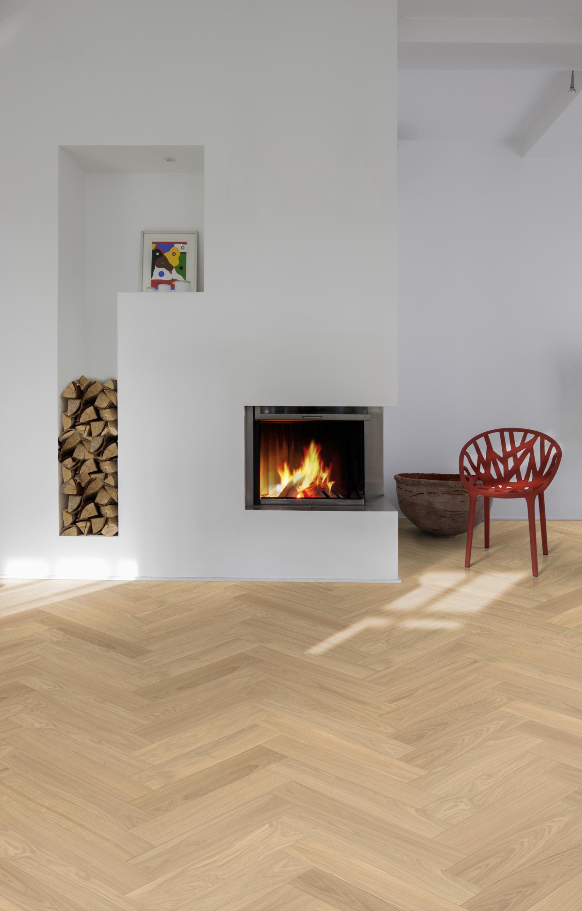 Kahrs Large Herringbone Oak Herringbone Ab Dim White Engineered Flooring, Brushed & Oiled, 120x11x600mm Image
