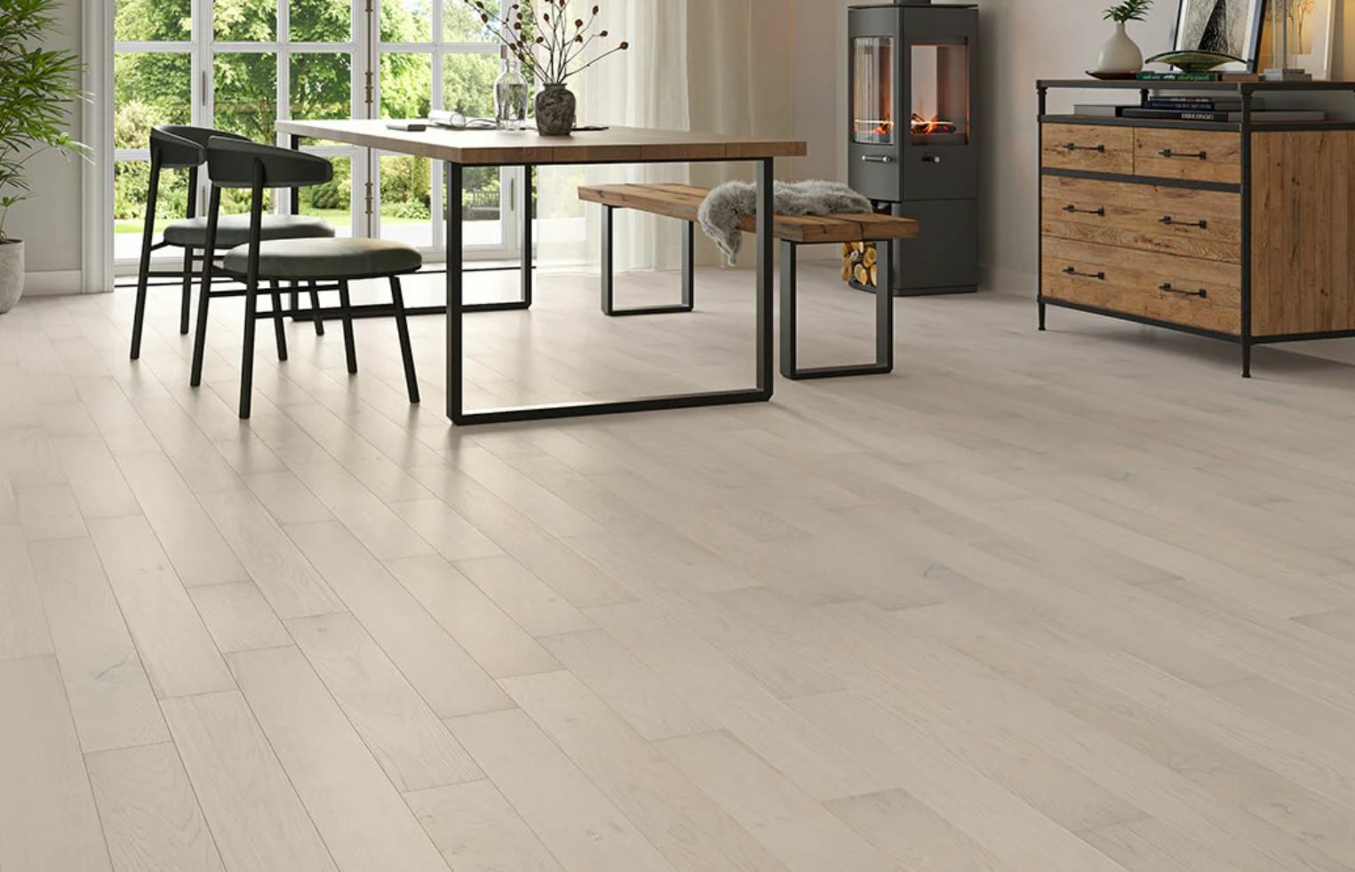 Beauvale Engineered Oak Flooring, Rustic, Double White, Brushed & UV Oiled, 125x10xRLmm Image