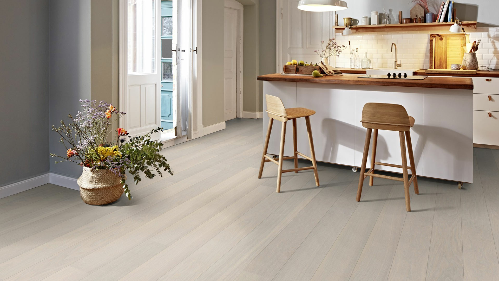 Boen Andante Oak Engineered Flooring, White, Brushed, Lacquered, 138x3.5x14mm Image