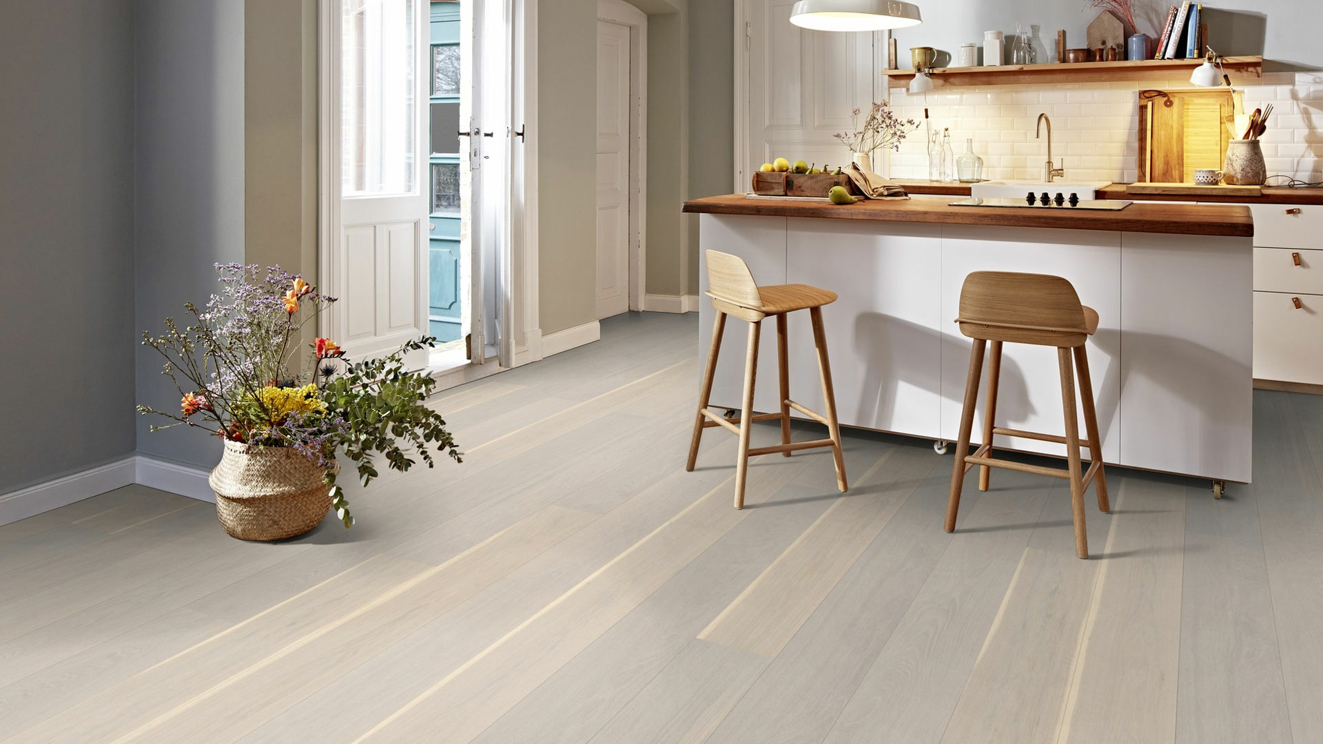 Boen Andante Oak Engineered Wood Flooring, White, Brushed, Lacquered, 14x209x2200mm Image