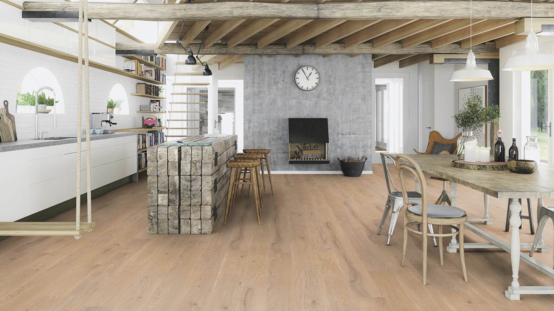 Boen Coral Oak Engineered Flooring, Brushed, White Stained, Oiled, 209x3.5x14mm Image
