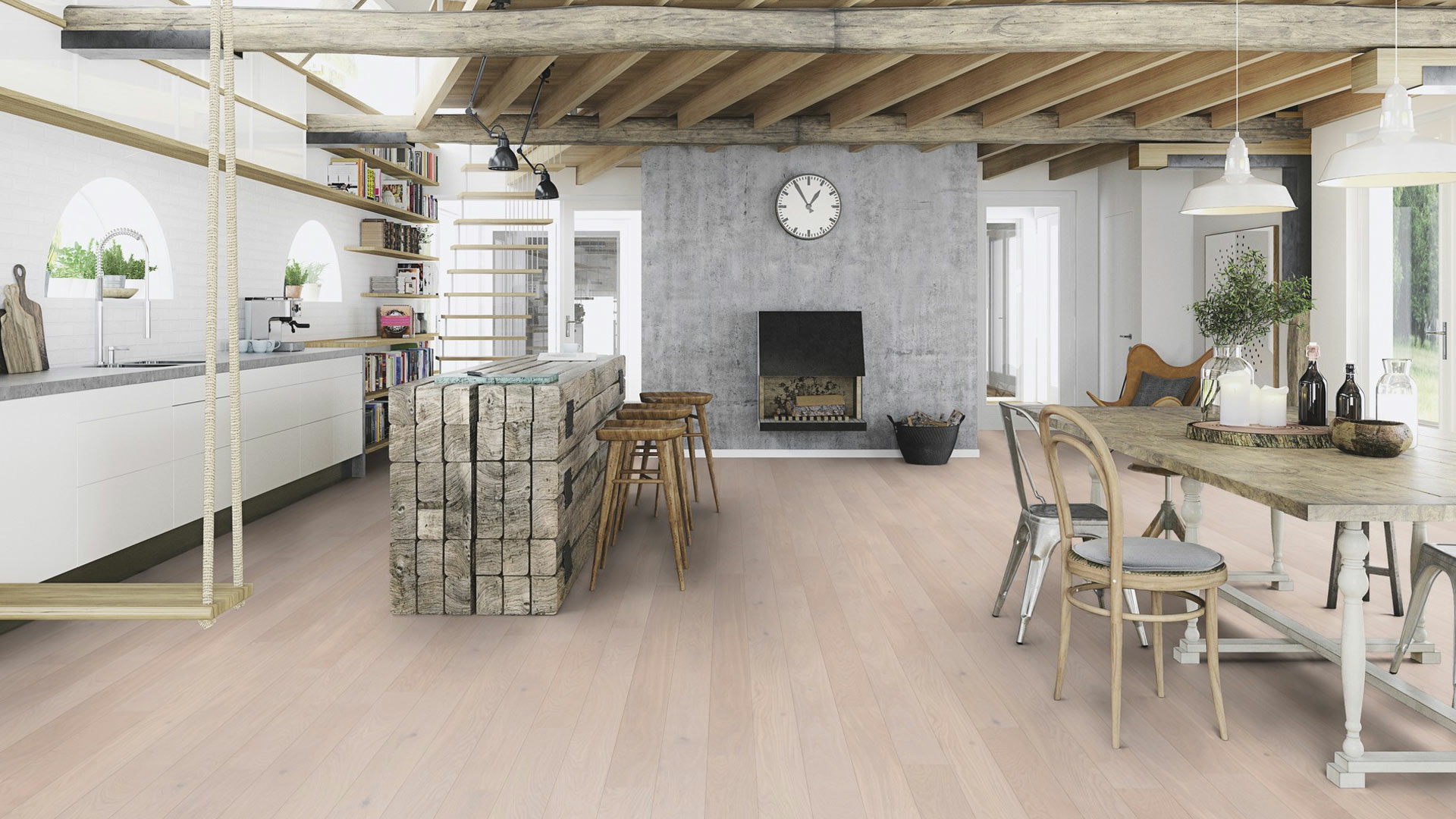 Boen Pearl Oak Engineered Flooring, White Stained, Unbrushed, Oiled, 138x14x2200mm Image