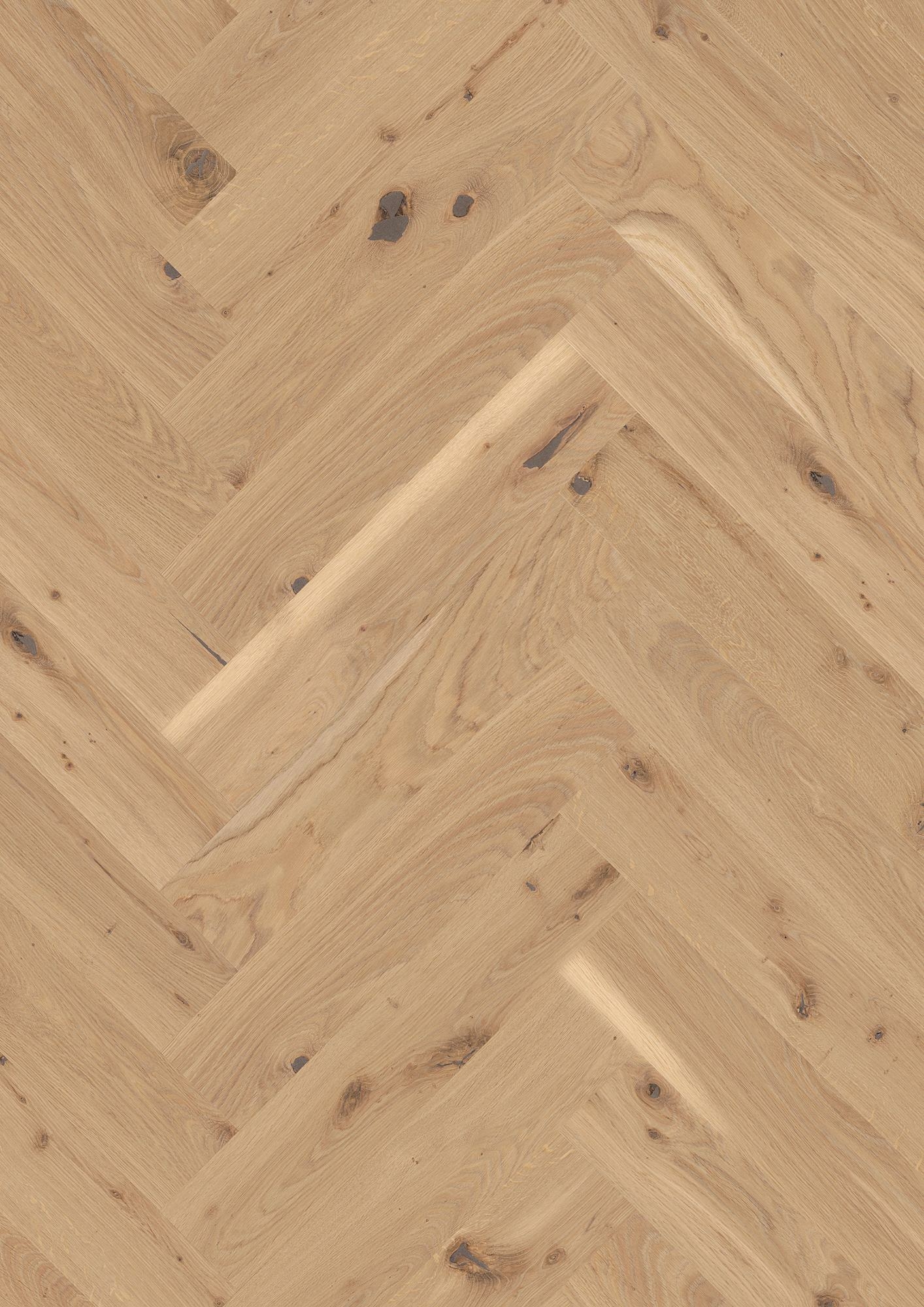 Boen Transparent Oak Herringbone Click Wood Flooring, Brushed, Live Natural, 14x138x690 mm Image