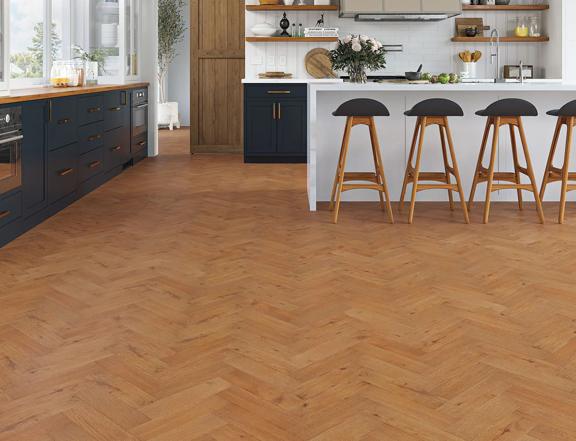 Forde Engineered Oak Flooring, Herringbone, Rustic, Golden Brushed & Oiled, 80x10x300mm Image