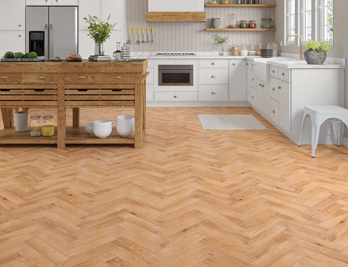 Trofors Engineered Oak Flooring, Herringbone, Rustic, Golden Brushed & Oiled, 80x20x350mm Image