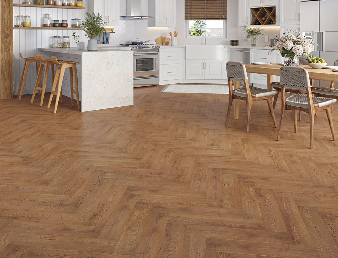 Ramberg Engineered Oak Flooring, Herringbone, Rustic, Golden Brushed & Oiled, 125x15x600mm Image