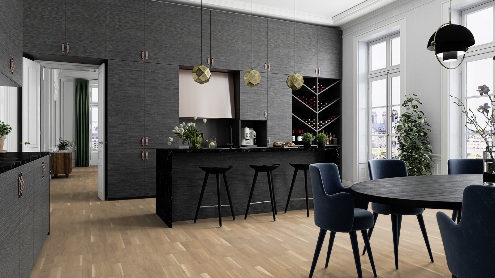 Boen Finale Oak Engineered 3-Strip Flooring, Live Pure Brushed & Lacquered, 215x14x2200mm Image