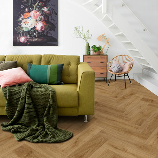 Elka Kentucky Herringbone Oak Honey Brown Luxury Rigid Vinyl Flooring, 126x6x630mm Image