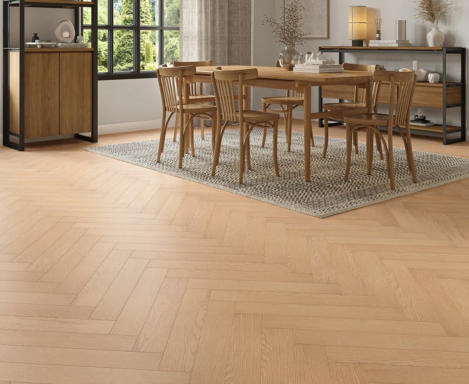Emberfell Oak Herringbone Laminate Flooring, Soft Brown, 100x8x600mm Image