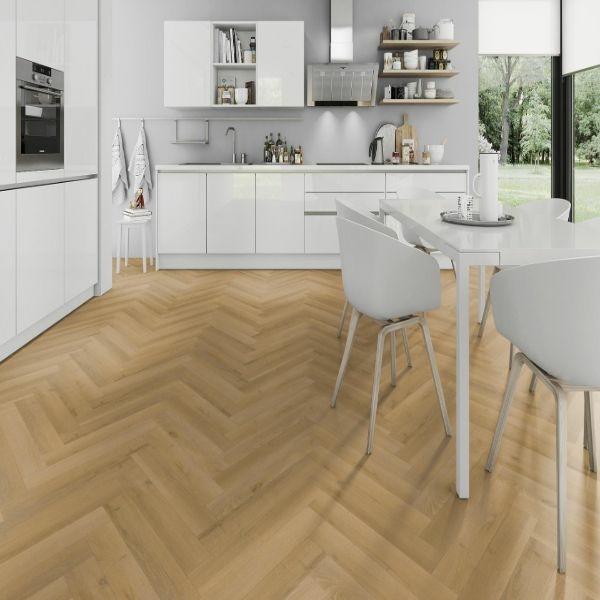 Evergreen Harvest Oak Herringbone Laminate Flooring, 100x12x600mm Image