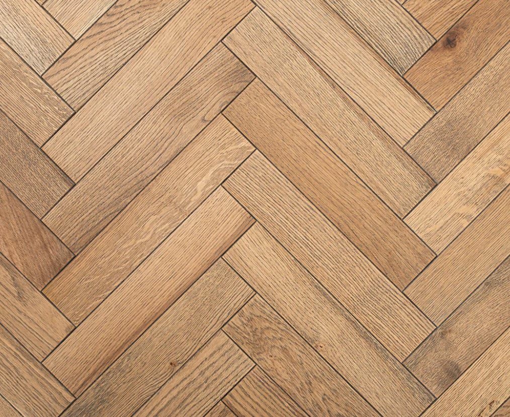 Hollowstem Herringbone Engineered Oak Flooring, Smoked, Brushed, UV Oiled, 70x20x350mm Image
