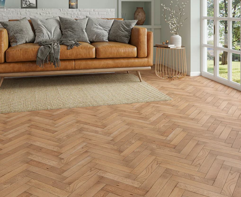 Hollowstem Herringbone Engineered Oak Flooring, Smoked, Brushed, UV Oiled, 70x20x350mm Image