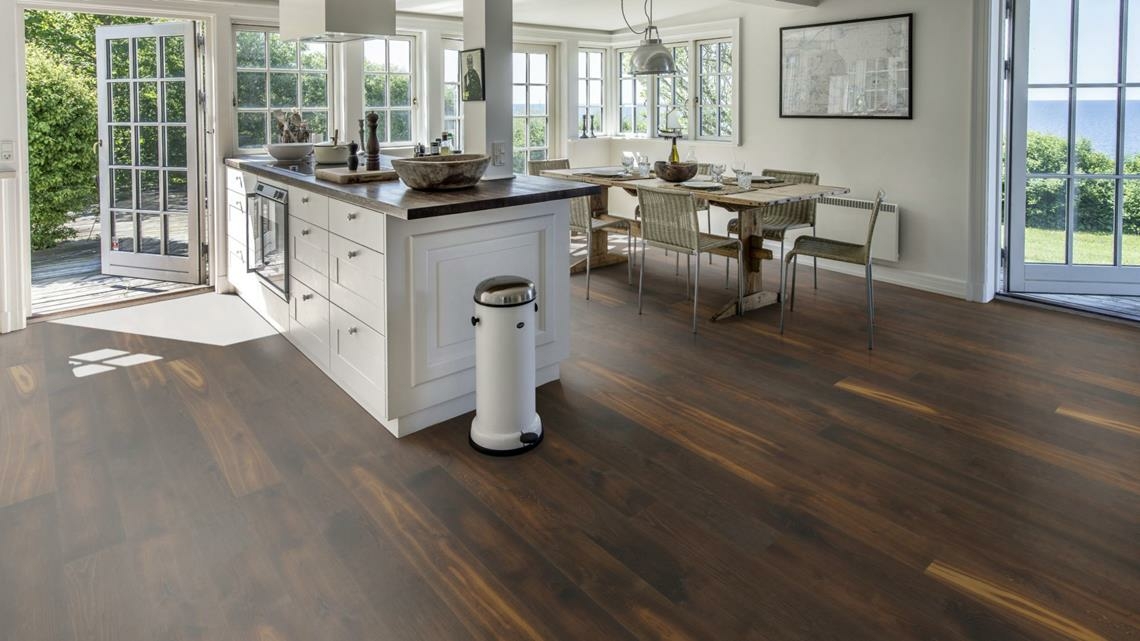Kahrs Piazza Oak Piazza Cd Smoked Dark Engineered Flooring, Brushed & Oiled, 180x11x1800mm Image