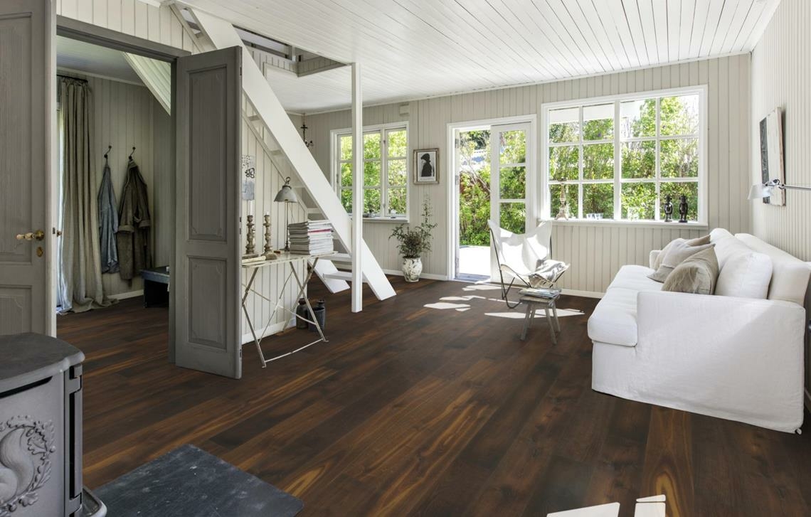 Kahrs Piazza Oak Piazza Cd Smoked Dark Engineered Flooring, Brushed & Oiled, 180x11x1800mm Image