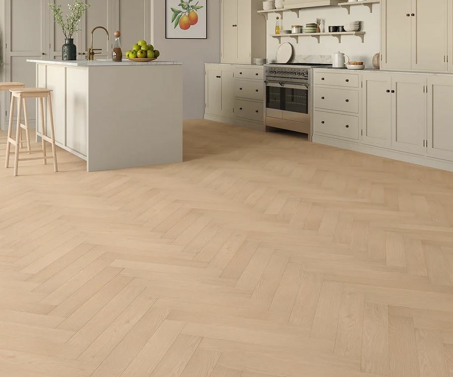 Moonwood Oak Herringbone Laminate Flooring, Natural Honey, 100x8x600mm Image